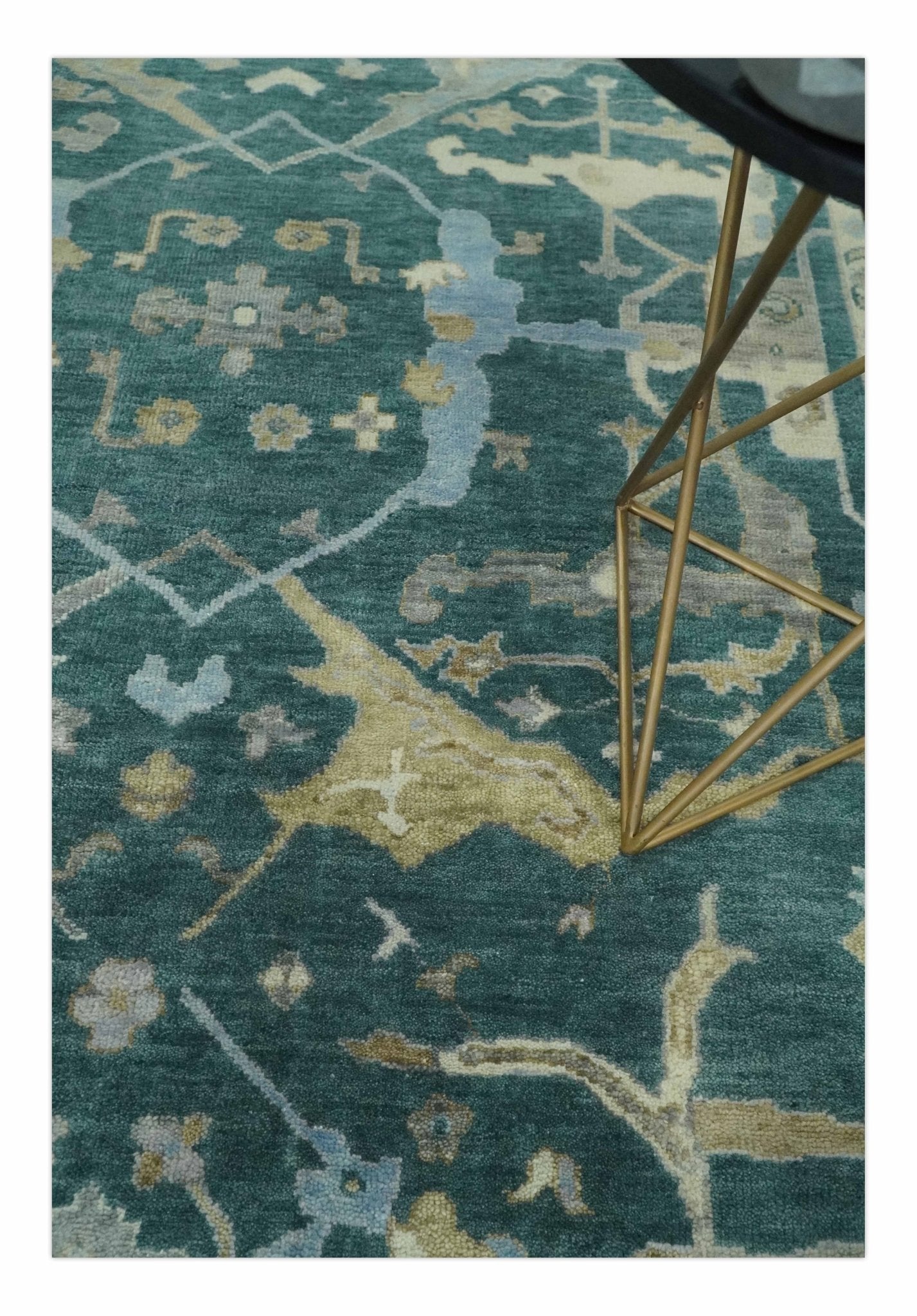 Hand Knotted Oriental Oushak Teal and Gray Multi Size Wool Area Rug