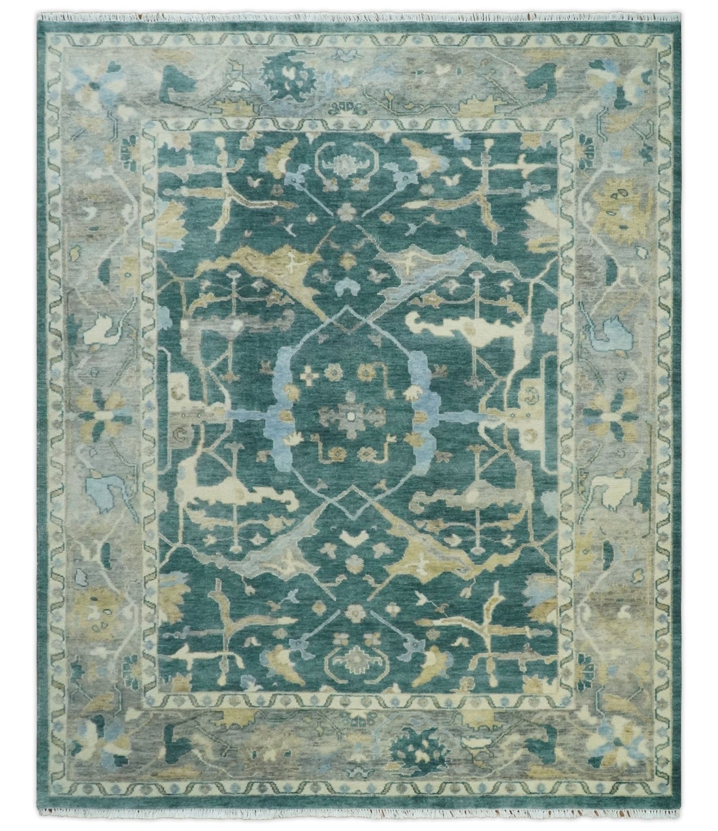 Hand Knotted Oriental Oushak Teal and Gray Multi Size Wool Area Rug