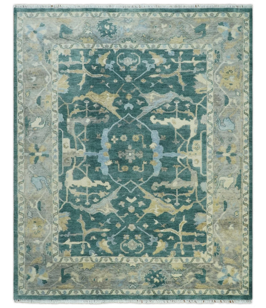 Hand Knotted Oriental Oushak Teal and Gray Multi Size Wool Area Rug
