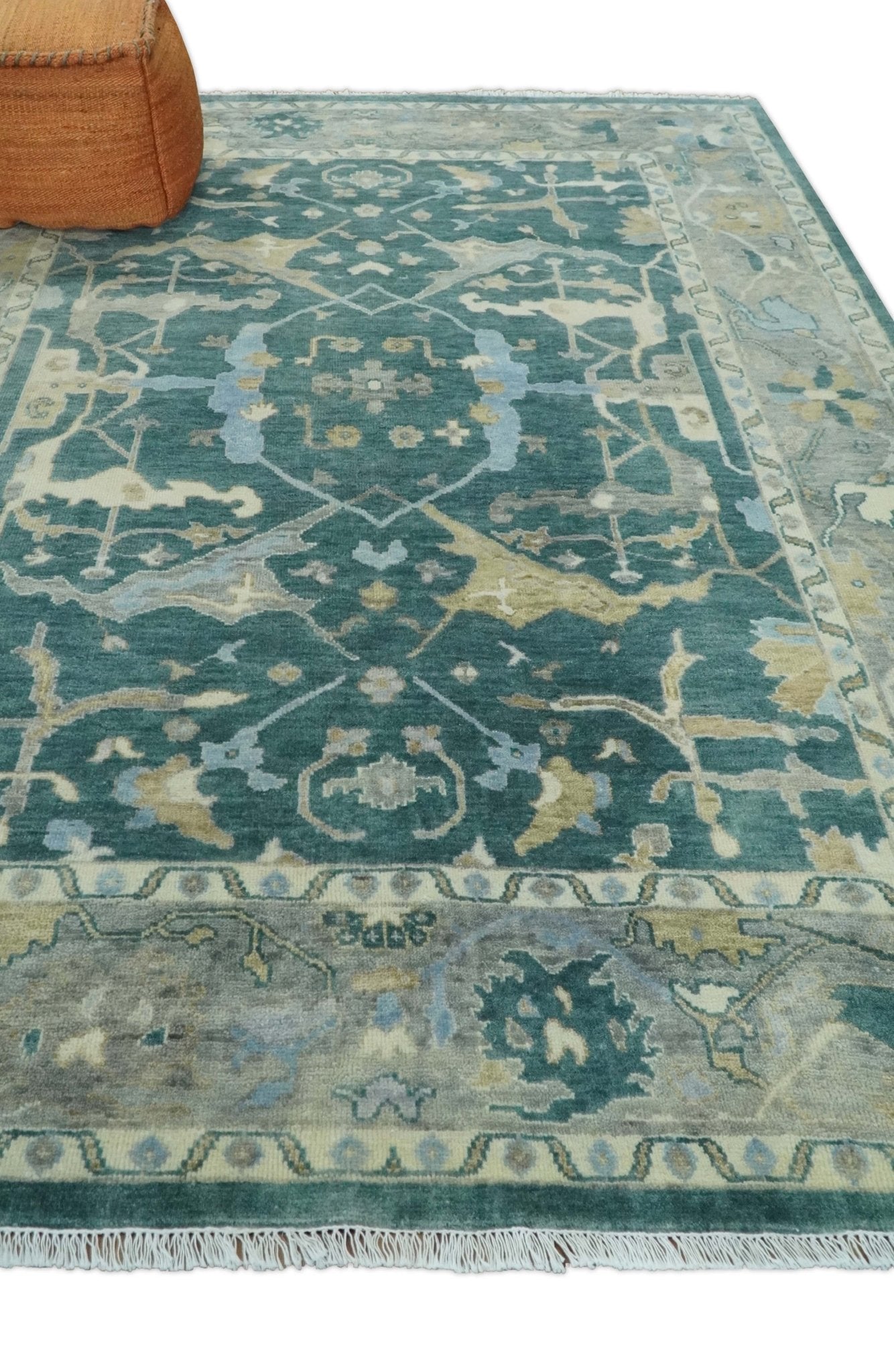 Hand Knotted Oriental Oushak Teal and Gray Multi Size Wool Area Rug
