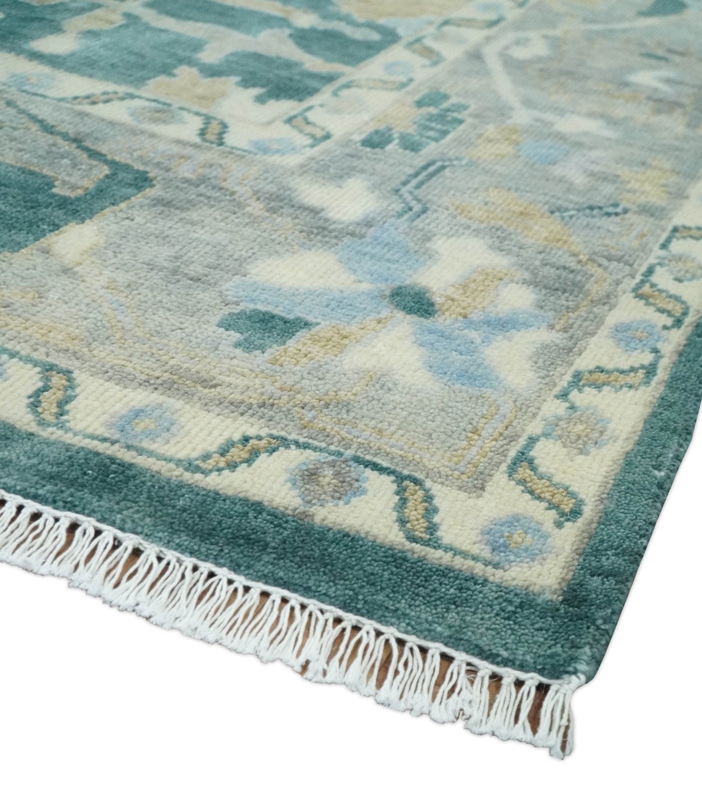 Hand Knotted Oriental Oushak Teal and Gray Multi Size Wool Area Rug