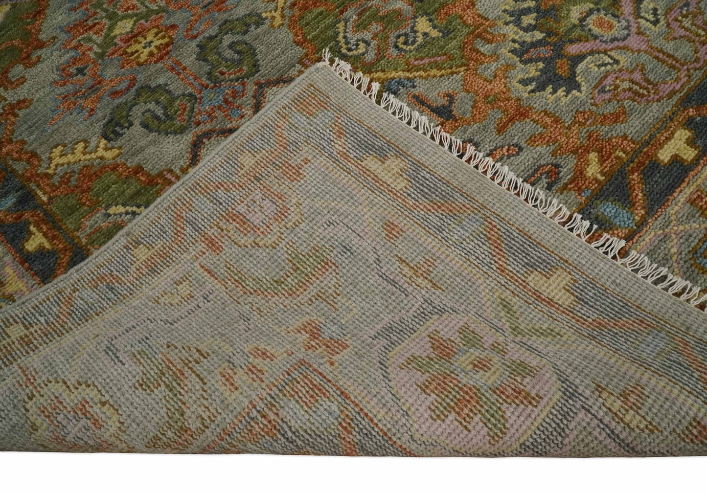 Hand knotted All Wool Silver, Rust and Gray Traditional Antique Moss Oushak Multi Size wool Area Rug