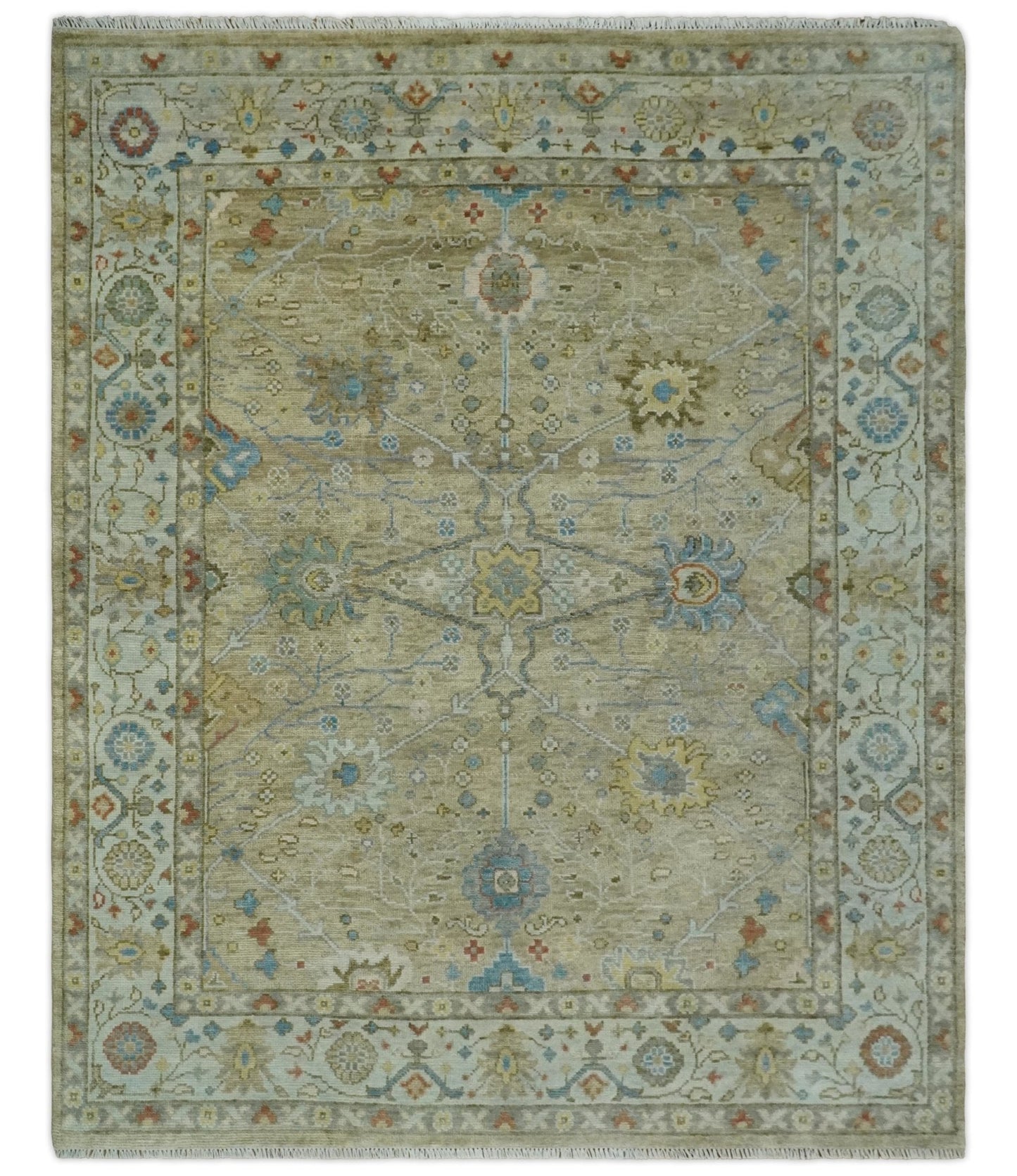 Hand Knotted Beige, Ivory and Gray Oushak Custom Made Wool Rug