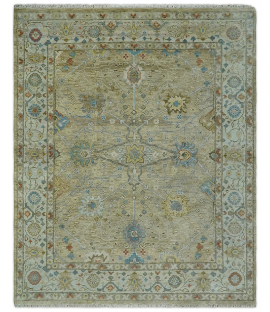 Hand Knotted Beige, Ivory and Gray Oushak Custom Made Wool Rug
