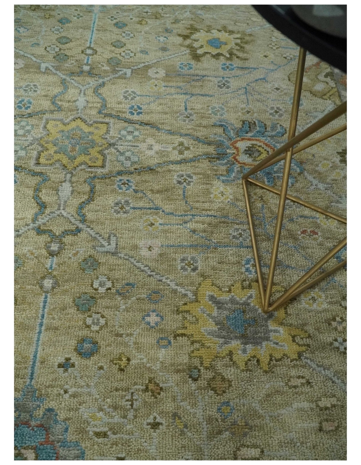 Hand Knotted Beige, Ivory and Gray Oushak Custom Made Wool Rug