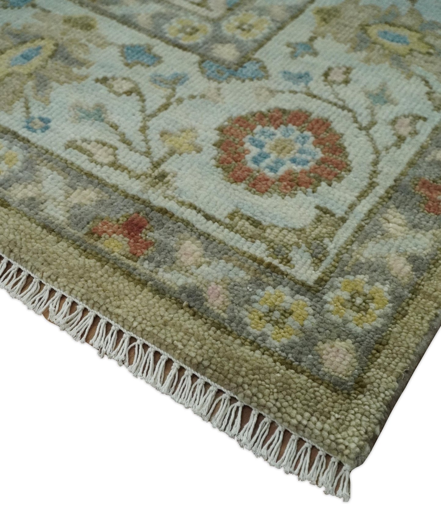 Hand Knotted Beige, Ivory and Gray Oushak Custom Made Wool Rug