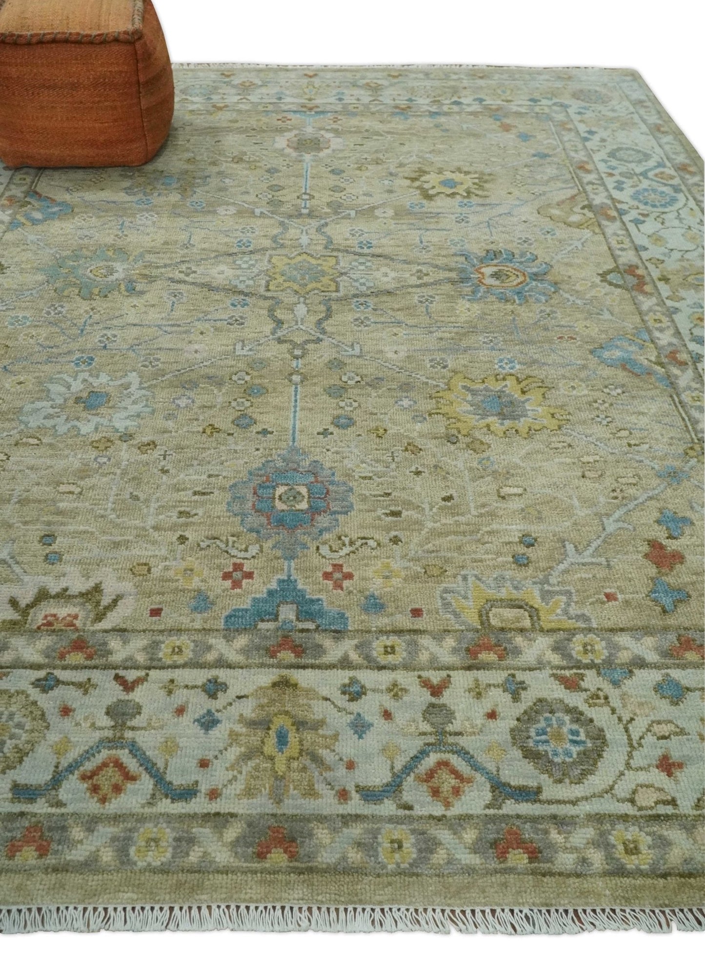 Hand Knotted Beige, Ivory and Gray Oushak Custom Made Wool Rug