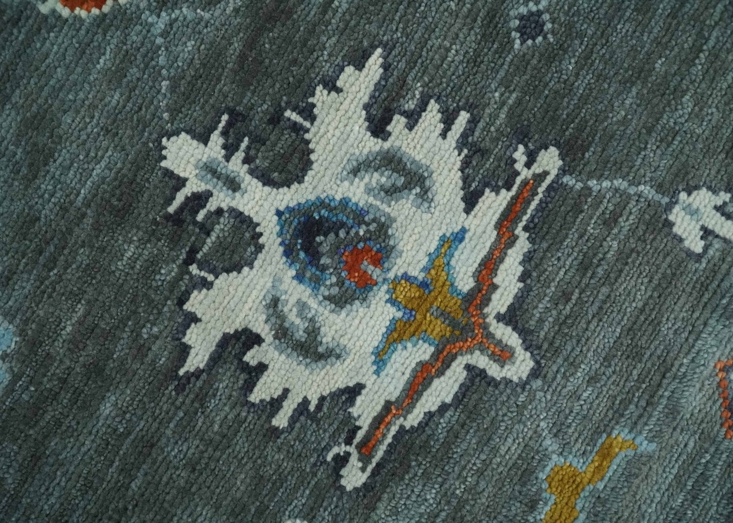 Vibrant Colorful Hand Knotted Charcoal, Ivory, Blue and Rust Traditional Oushak Multi Size wool Area Rug