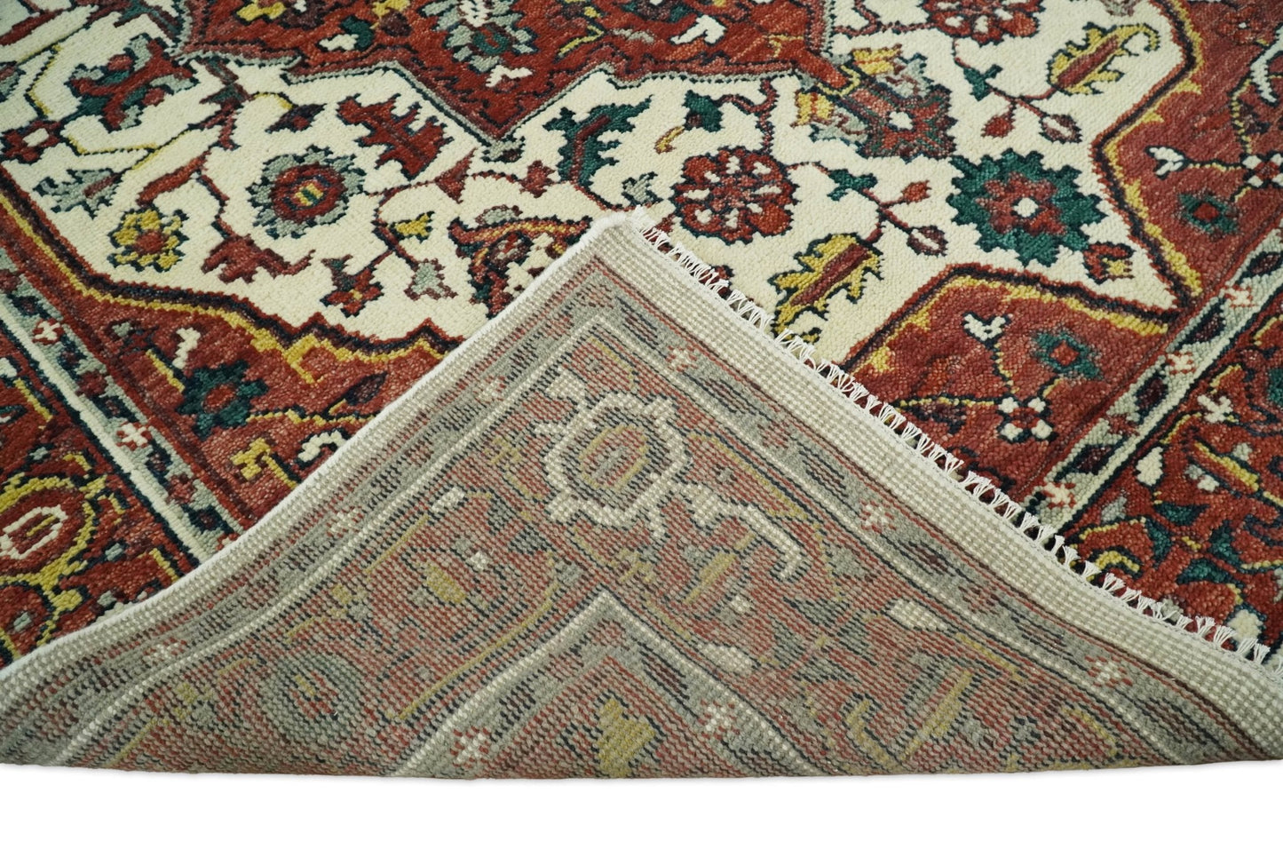 Rust And Ivory Traditional Medallion Hand Knotted Wool Area Rug