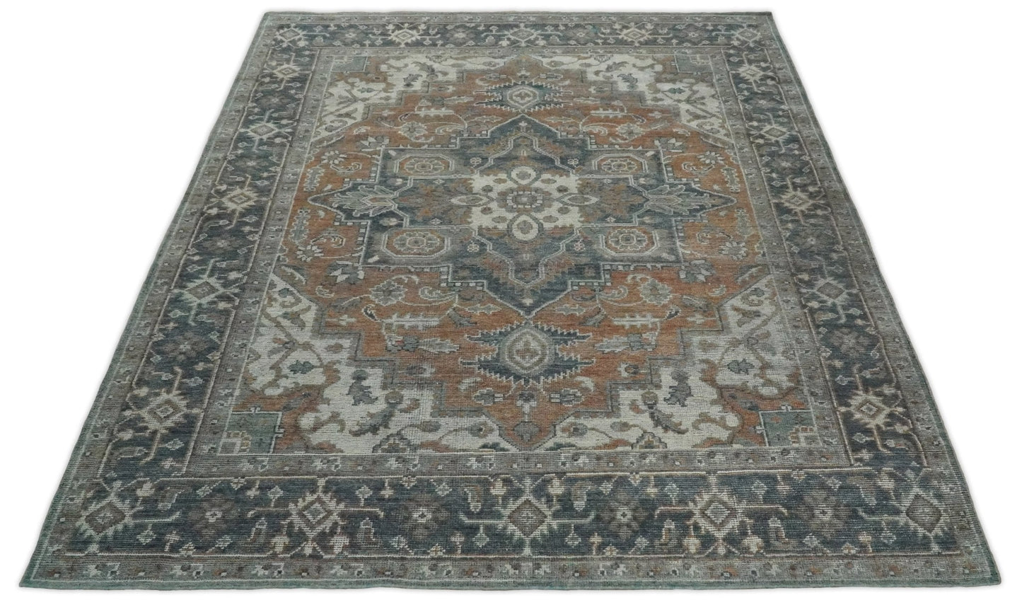 Traditional Distressed Brown And Gray Hand Knotted wool Area Rug