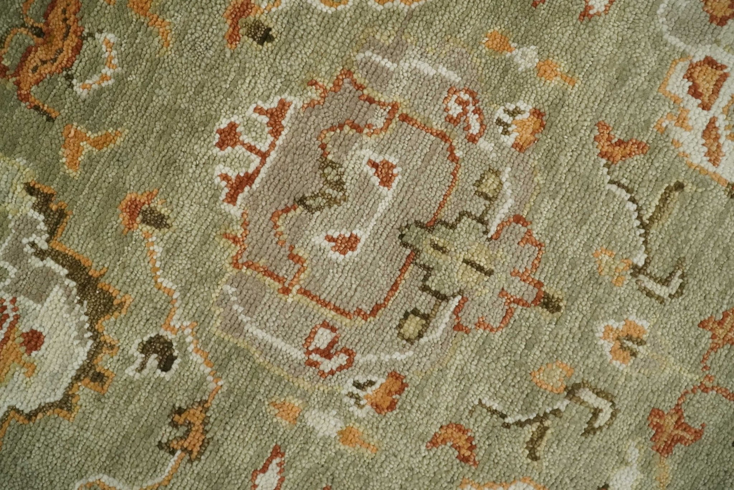 Hand Knotted Antique Olive and Ivory Traditional Persian Vintage Oushak Wool Rug | TRDCP707