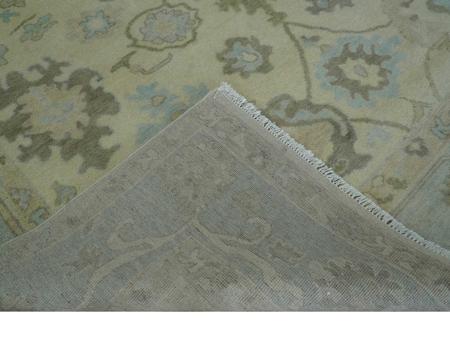 Hand Knotted Antique Style Beige and Silver Traditional Multi Size Oushak Wool Rug