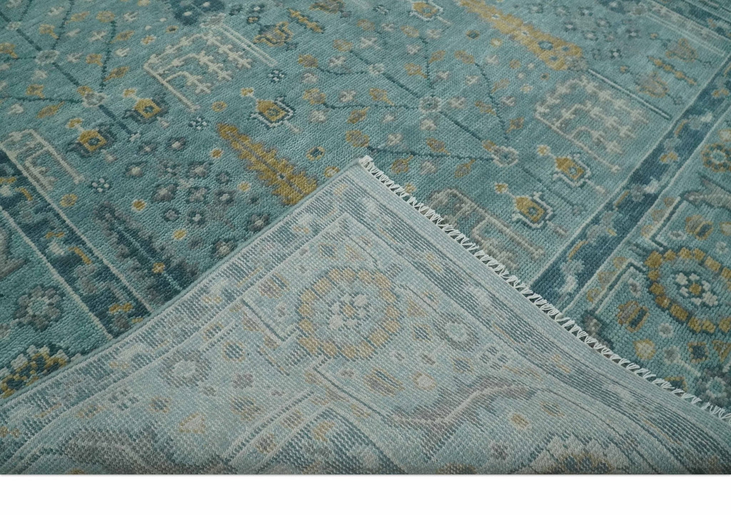 Hand Knotted Teal and Beige Multi Size Traditional Turkish Tree of Life Wool Rug