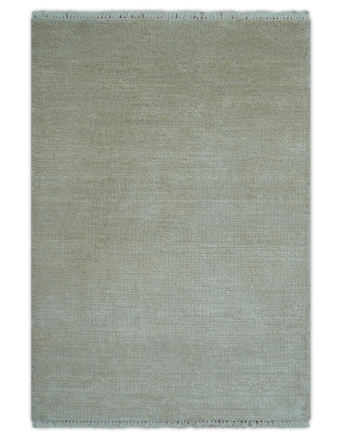 Hand Knotted Beige Modern Solid Design Wool And Silk Rug
