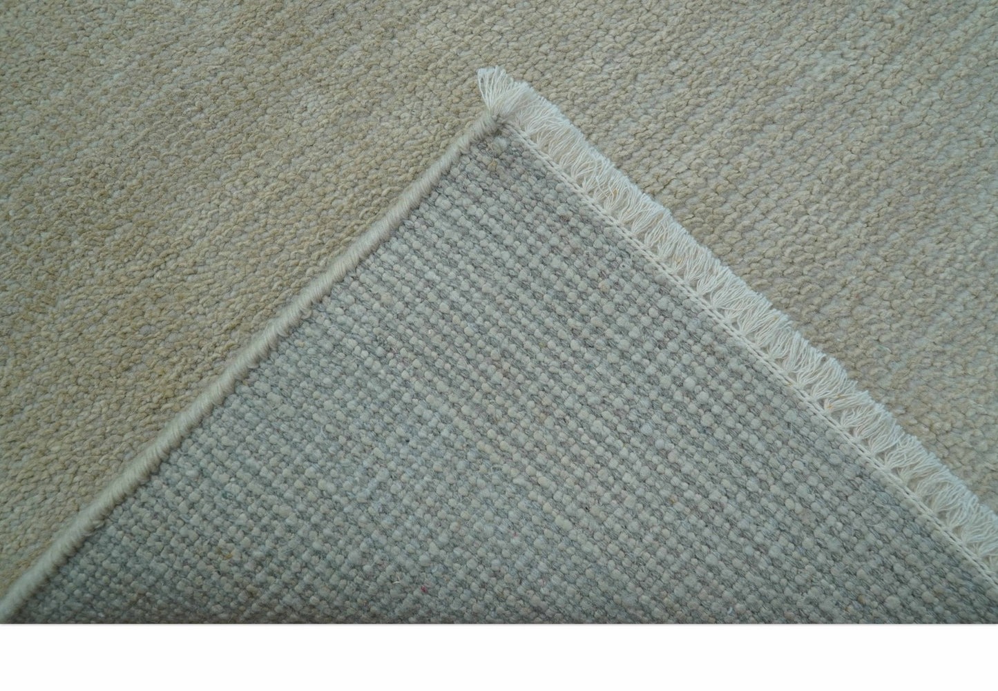 Hand Knotted Beige Modern Solid Design Wool And Silk Rug