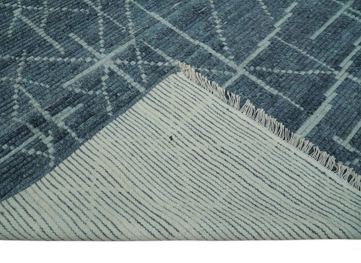 Hand Knotted Blue and Silver Trellis Moroccan Rug Made with Blended Wool Multi size Rug