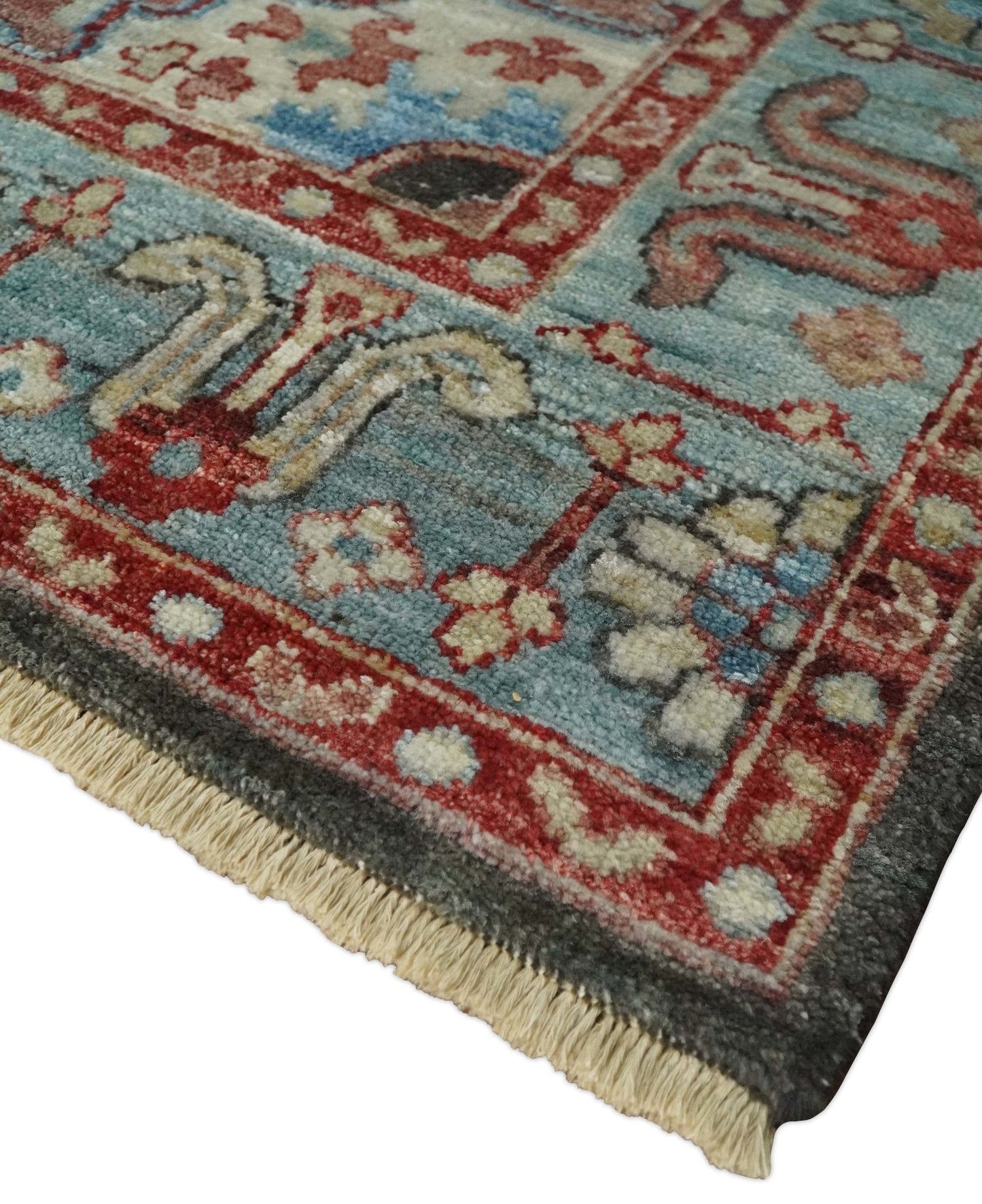 Hand Knotted Ivory, Rust and Blue Antique Persian Heriz Serapi Wool Rug, 5x8, 6x9, 8x10 and 9x12 Living Room Rug | TRD2557
