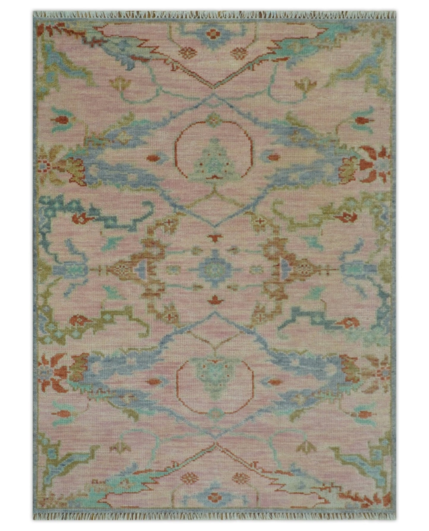 Hand Knotted Light Pink Oriental Oushak Multi Size Traditional Wool Area Rug, Living Room and Bedroom Rug