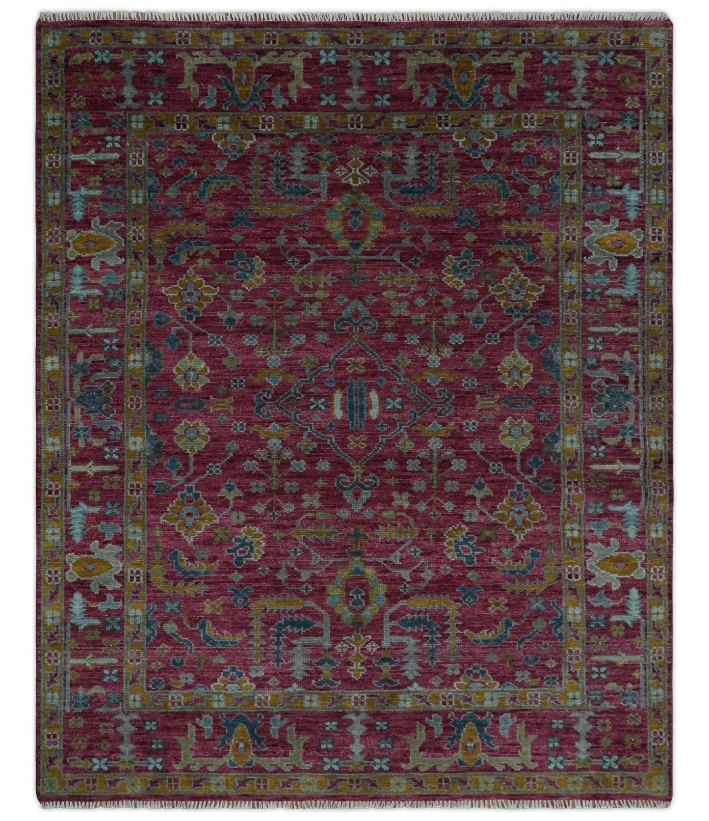 Hand Knotted Maroon and Gold Traditional Antique Style Wool Area Rug