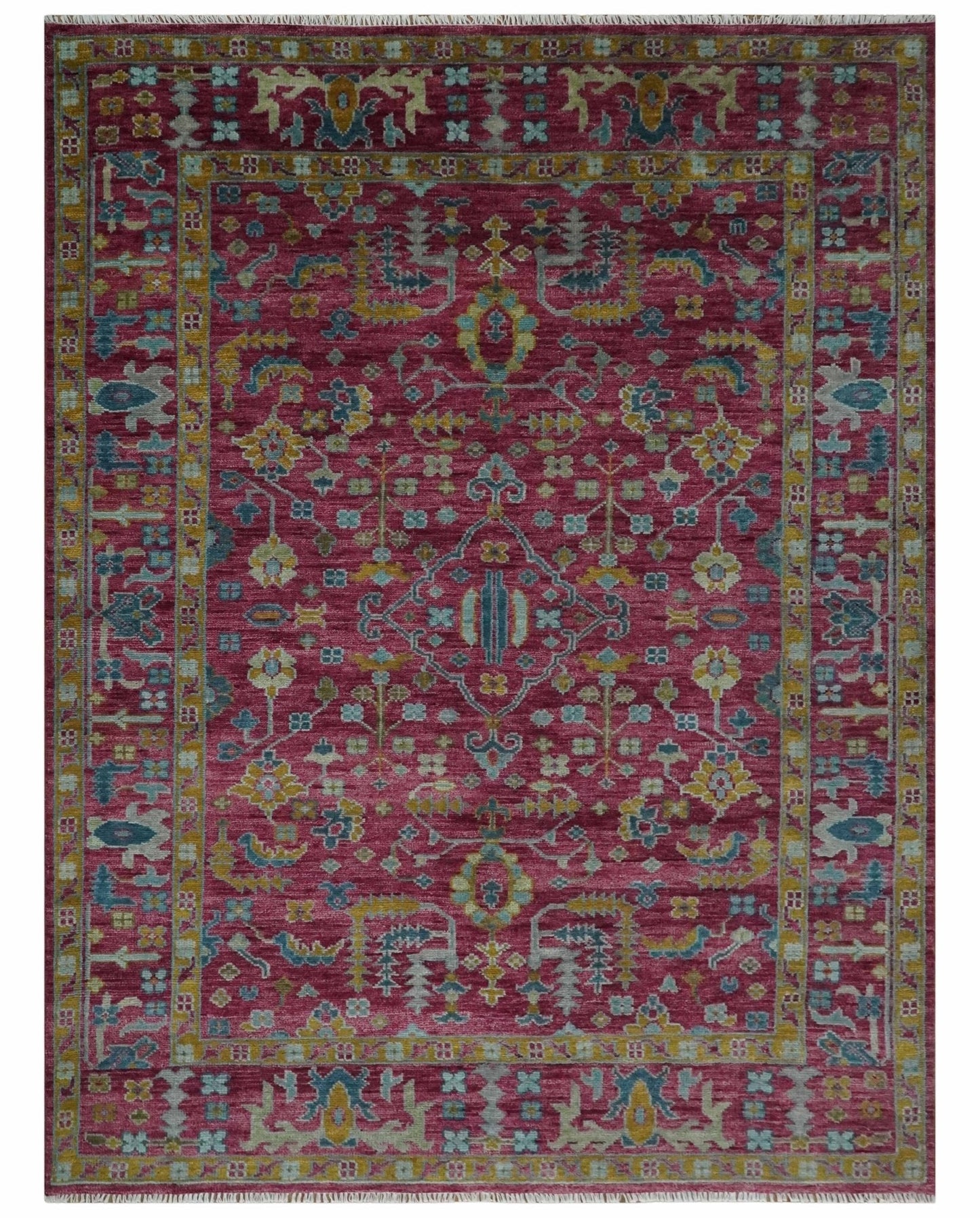 Hand Knotted Maroon and Gold Traditional Antique Style Wool Area Rug