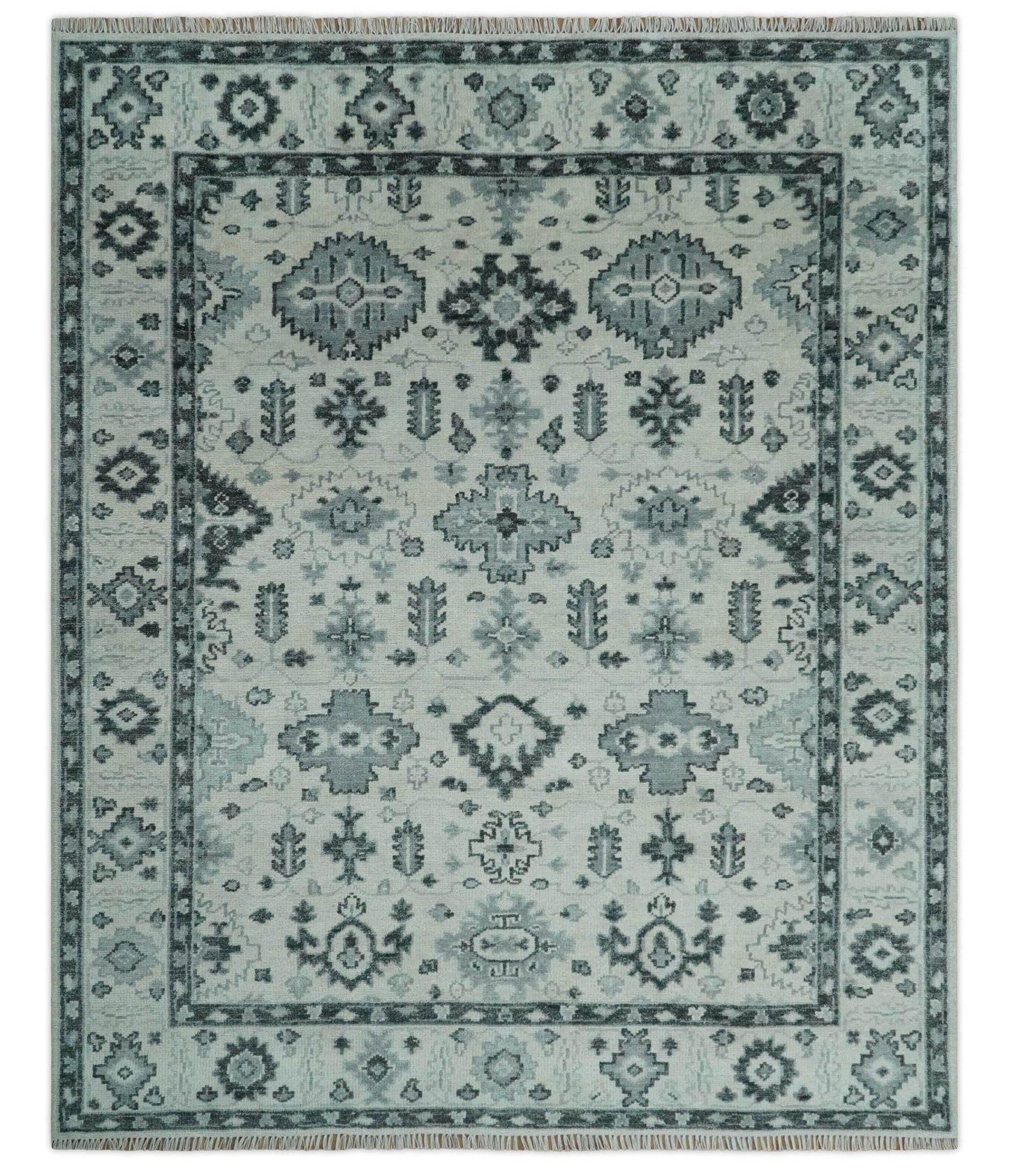 Hand Knotted Multi size Ivory, Silver and Charcoal Antique Turkish  Oushak Wool Area Rug