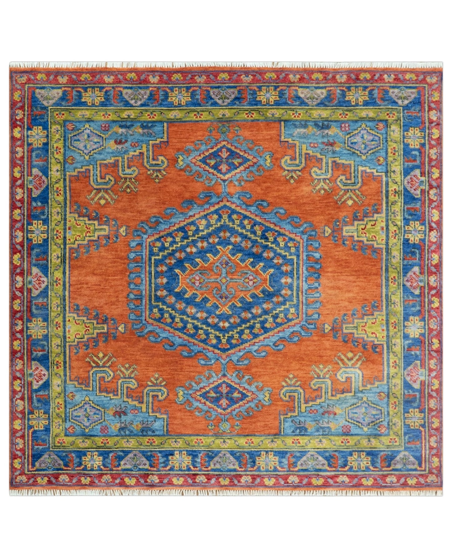 Hand Knotted Rust, Blue and Olive Traditional Multi Size Antique Wool Area Rug