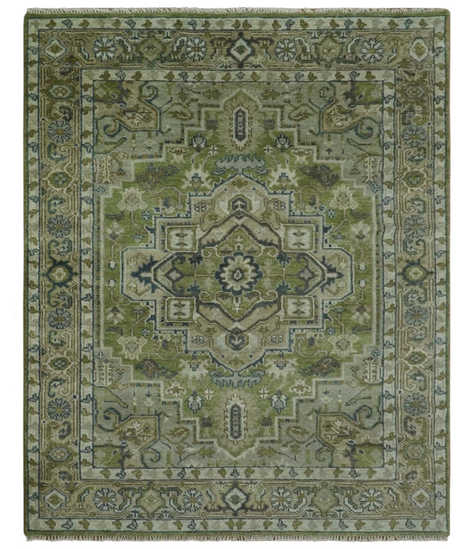 Custom Made Hand Knotted Traditional Green, Silver and Charcoal wool area rug