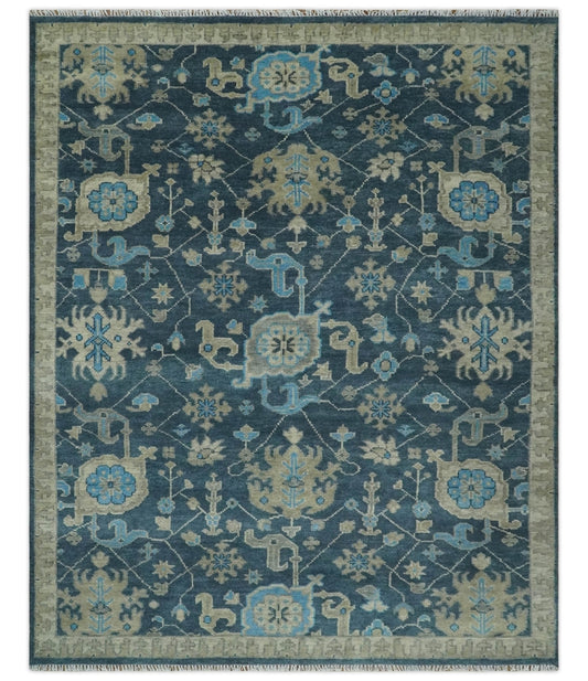 Hand Knotted Vintage Style Oriental Turkish Oushak Blue and Camel Multi Size Wool Area Rug