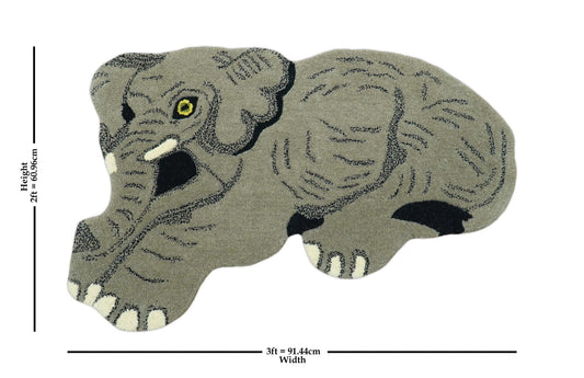 Hand Tufted 2x3 Animal Beige Elephant Wool Area Rug