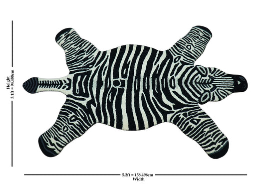 Hand Tufted Animal Zebra Black 3x5 Wool Area Rug