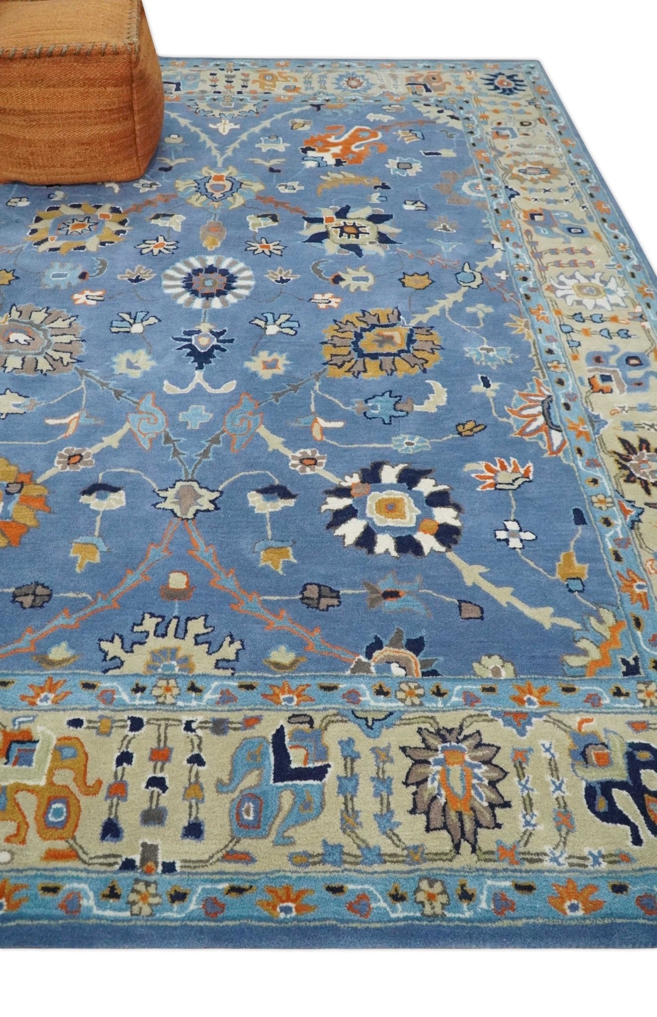Hand Tufted Blue and Beige Modern Colorful Oushak Multi Size Rug, Kids, Living Room and Bedroom Rug