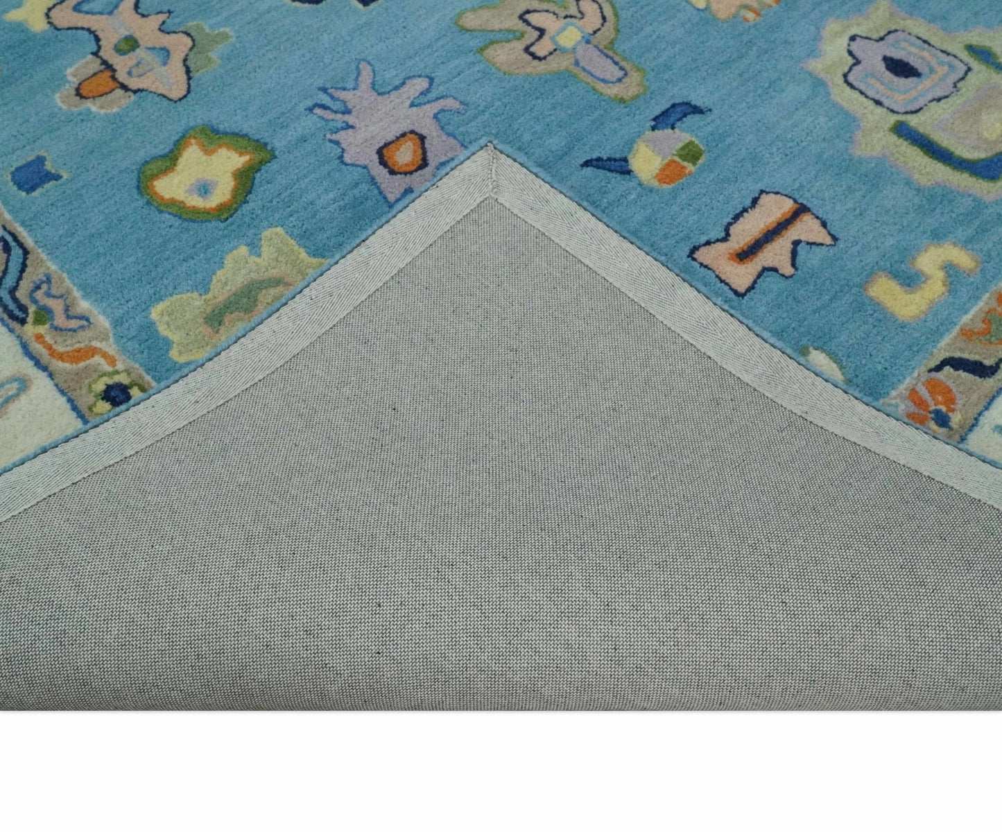 Hand Tufted Blue and Ivory Multi Size Modern Colorful Oushak Rug, Kids, Living Room and Bedroom Rug