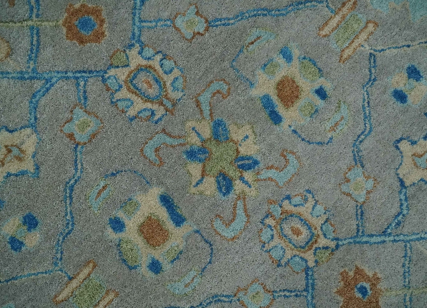 Hand Tufted Gray, Beige and Accent Blue Multi Size 8x10 Traditional Herati Design Wool Rug
