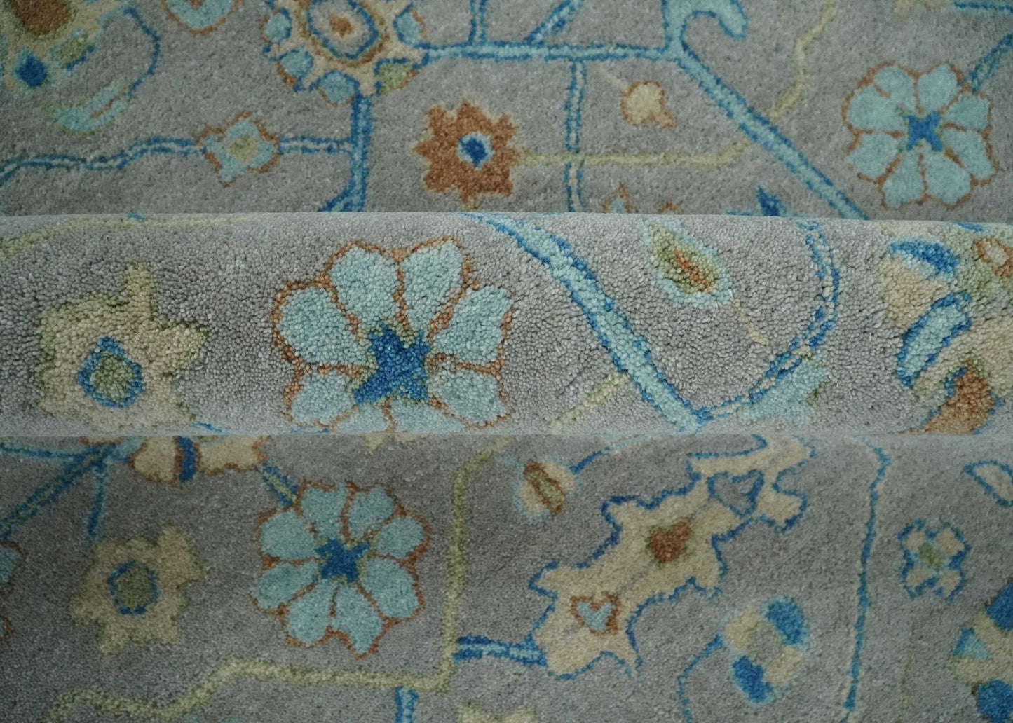 Hand Tufted Gray, Beige and Accent Blue Multi Size 8x10 Traditional Herati Design Wool Rug