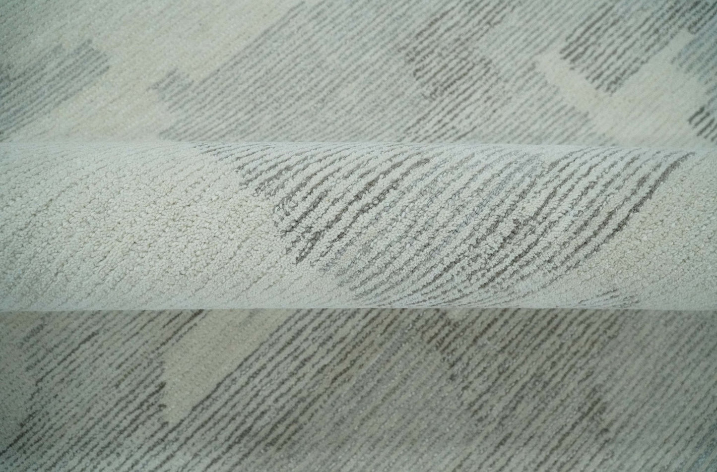 Hand Tufted Ivory, Silver and Blue Modern Abstract Custom Made wool Rug