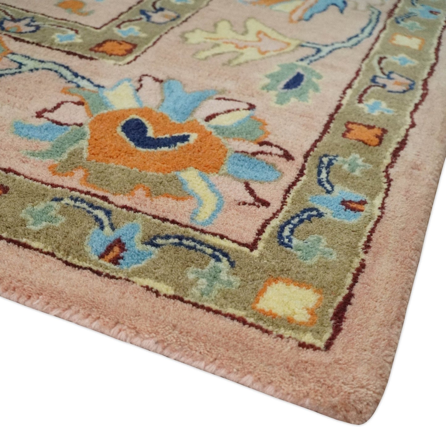 Hand Tufted Pink Peach and Gold Modern Colorful Oushak Rug, Kids, Living Room and Bedroom Rug | TRD6461