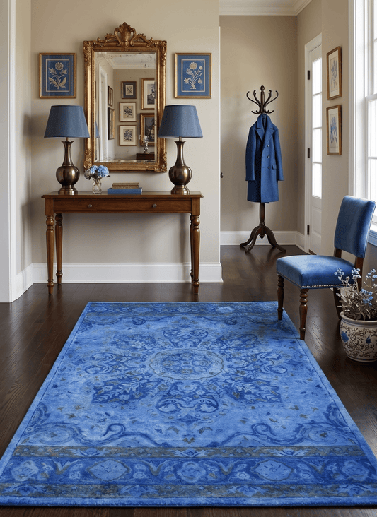 Hand Tufted Traditional Design Blue Overdyed Wool Area Rug