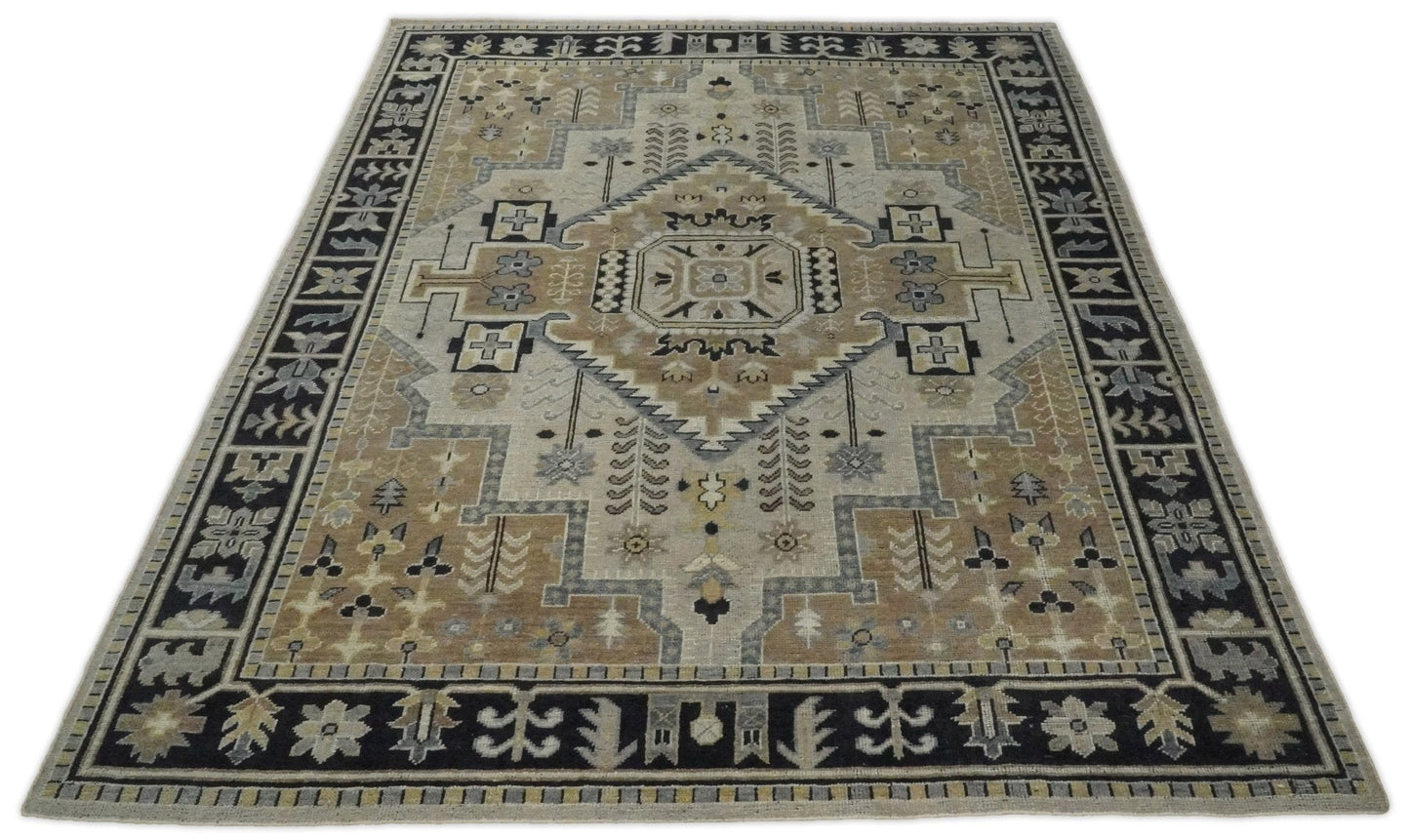 Vintage Distressed Hand Knotted Traditional Heriz Camel Custom Made wool Area Rug