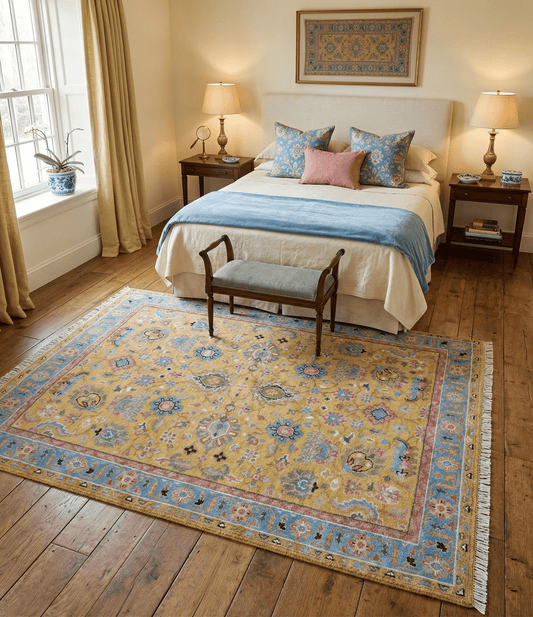 Hanoi Oriental Design Mustard Hand Knotted Wool Area Rug
