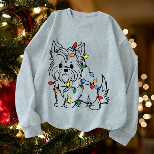 Anytime Crystals Yorkie Christmas Lights Sweatshirt