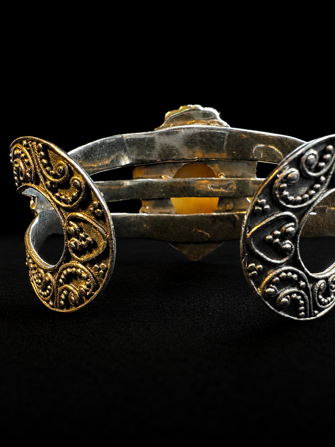 Vintage 925 Sterling Silver Ruby Venetian Mask Face Cuff Bracelet Artisan Gothic Statement