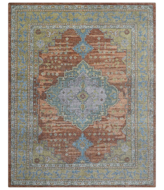 Idris Custom Made Peach, Rust And Beige Turkish Design Hand Knotted Wool Rug