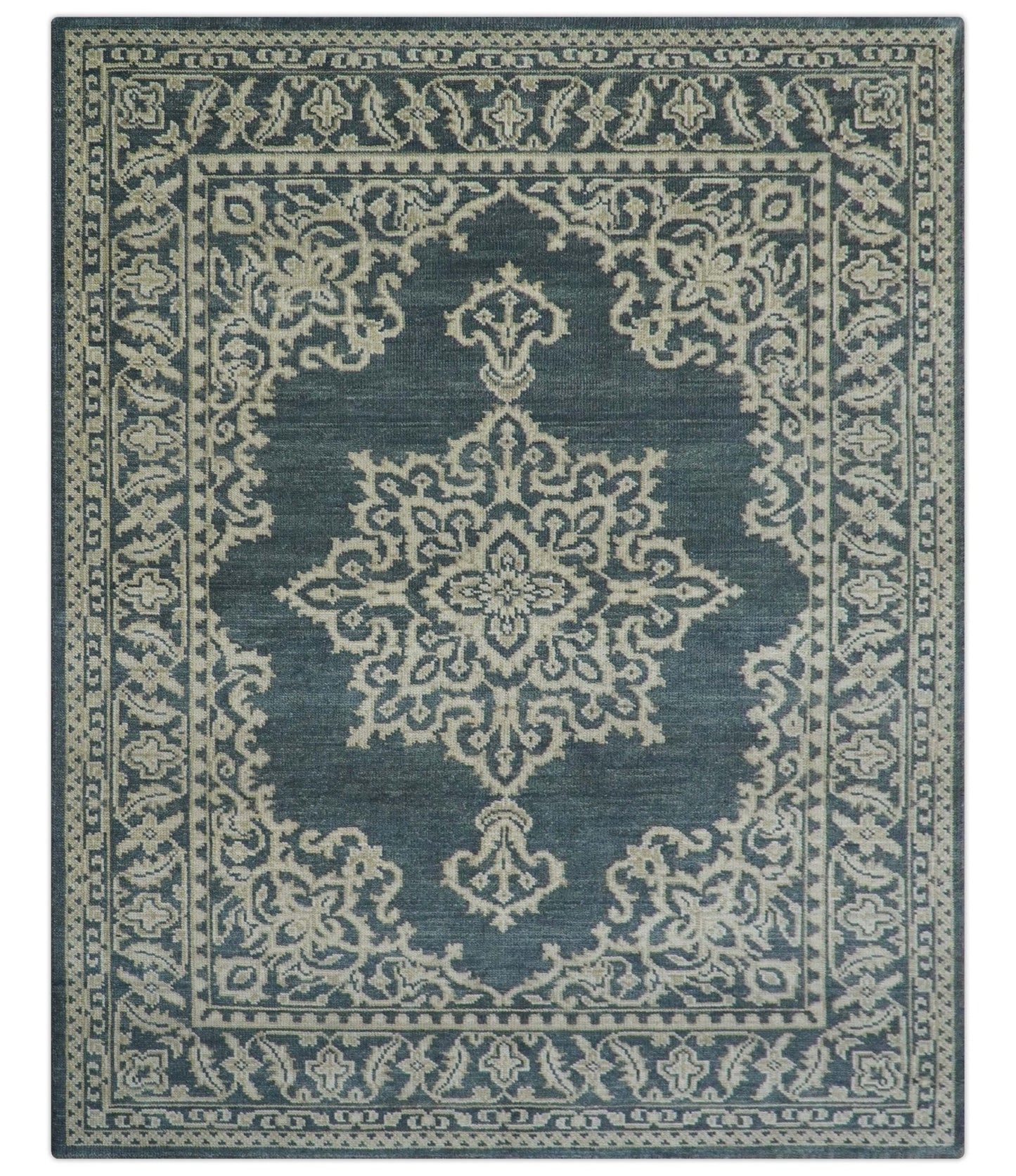 Idris Custom Made Turkish Design Gray And Ivory Hand Knotted Wool Rug