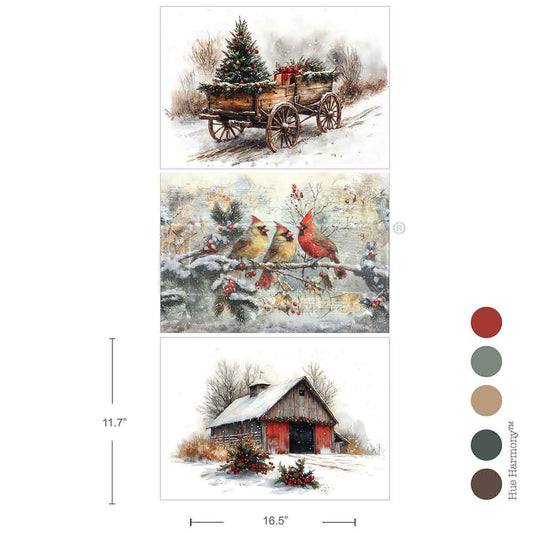 A3 DECOUPAGE FIBER PACK – Christmas in the countryside – 3 SHEETS, 11.7″X16.5″