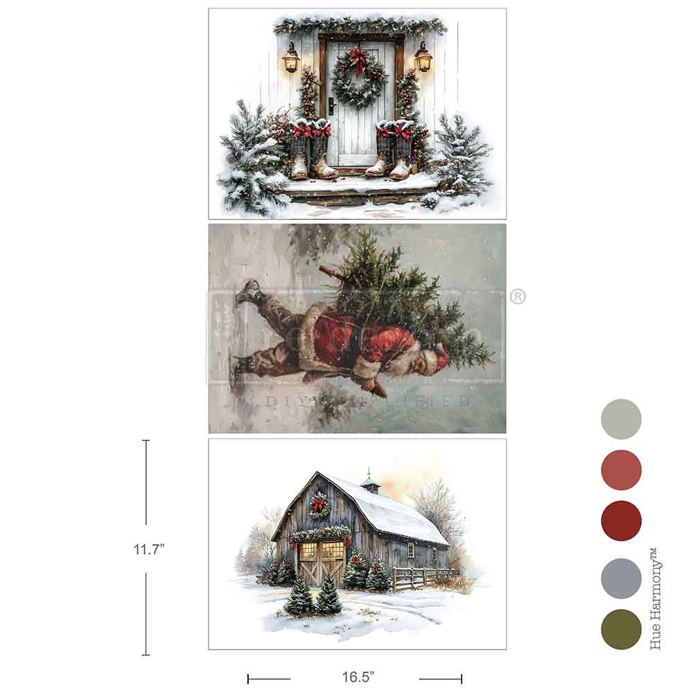 A3 DECOUPAGE FIBER PACK – SANTA’S WOODLAND STROLL – 3 SHEETS, 11.7″X16.5″