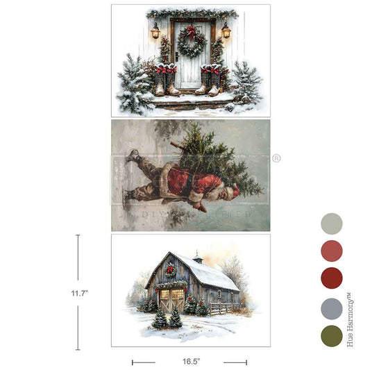 A3 DECOUPAGE FIBER PACK – SANTA’S WOODLAND STROLL – 3 SHEETS, 11.7″X16.5″