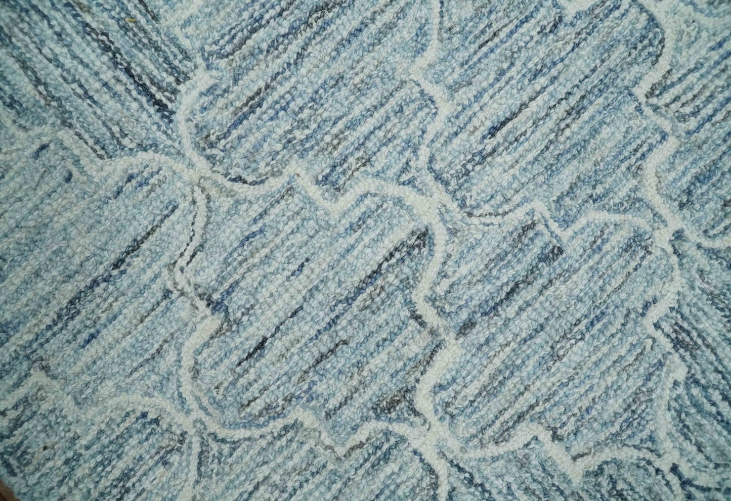 Ivory and Blue Modern Geometric Hand Tufted Multi Size Natural Wool Area Rug