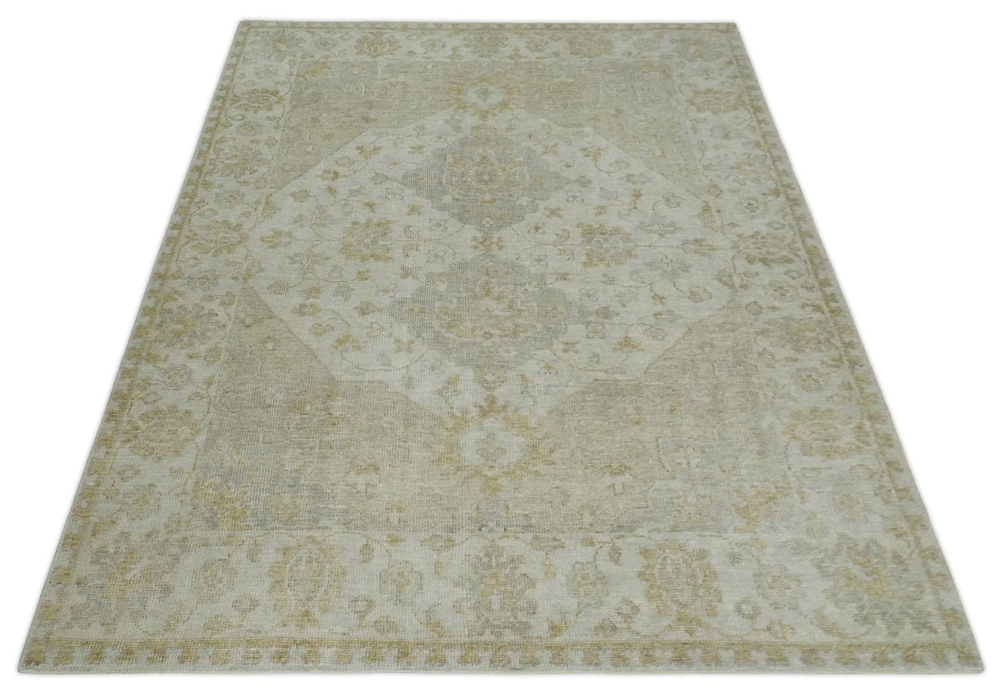 Ivory and Brown distressed finished Traditional Floral Low Pile Multi Size wool Area Rug