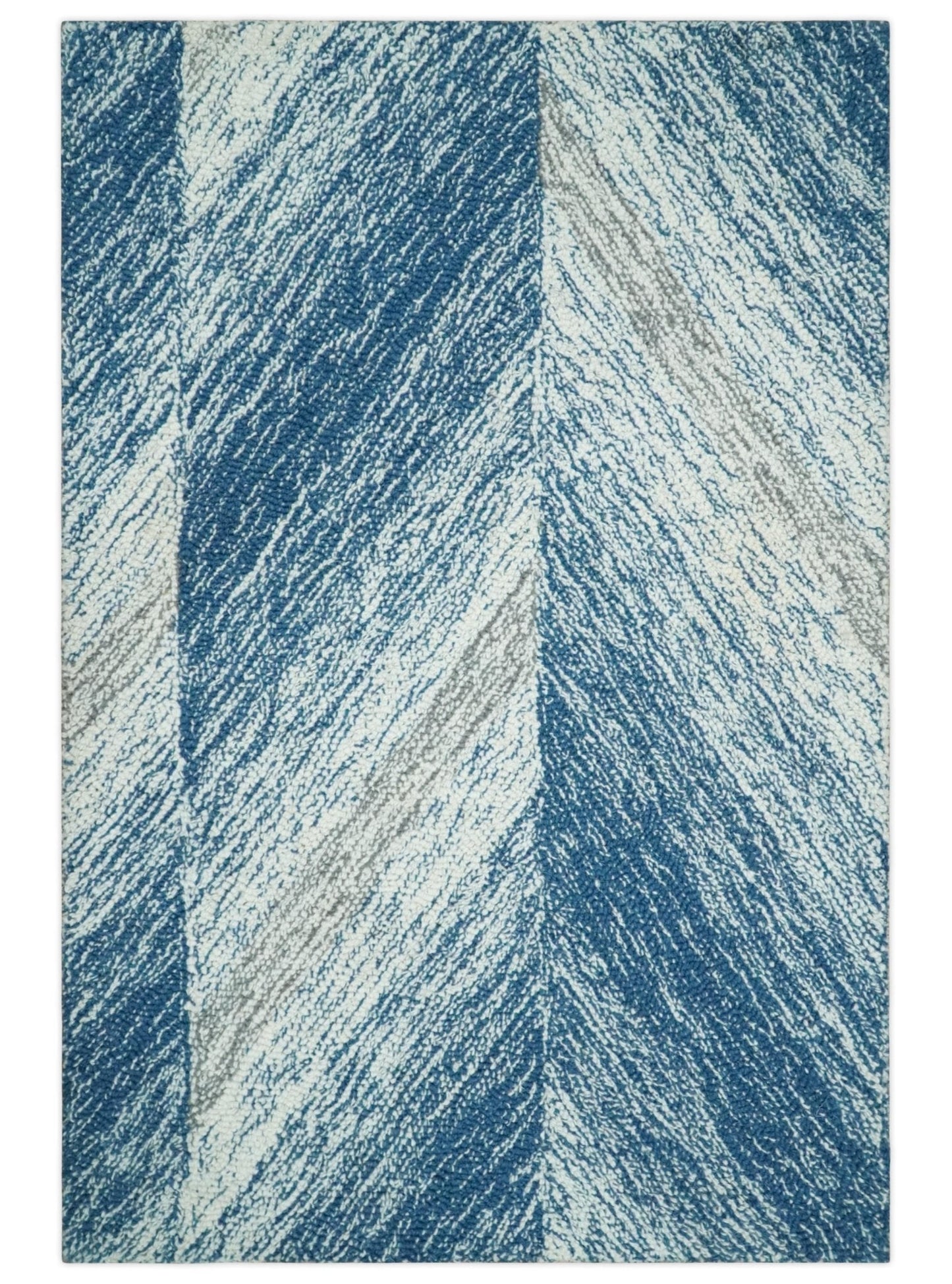 Ivory, Blue and Brown Shaded  Wool Hand Woven Layering Multi Size Area Rug