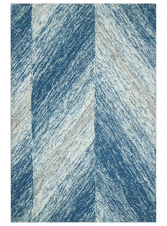 Ivory, Blue and Brown Shaded  Wool Hand Woven Layering Multi Size Area Rug
